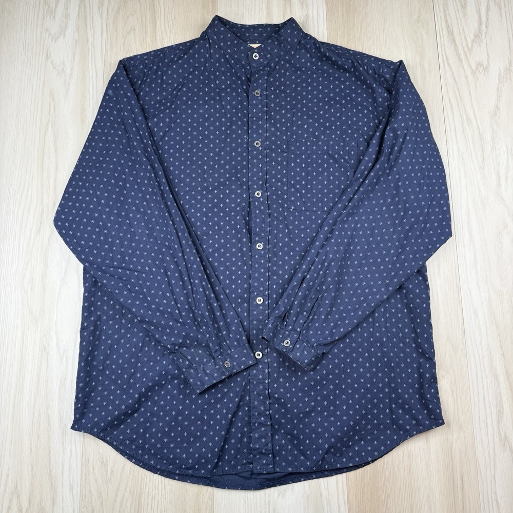 Scully Western Blue Print Band Collar Long Sleeve Button-Up SASS Cowboy Mens L